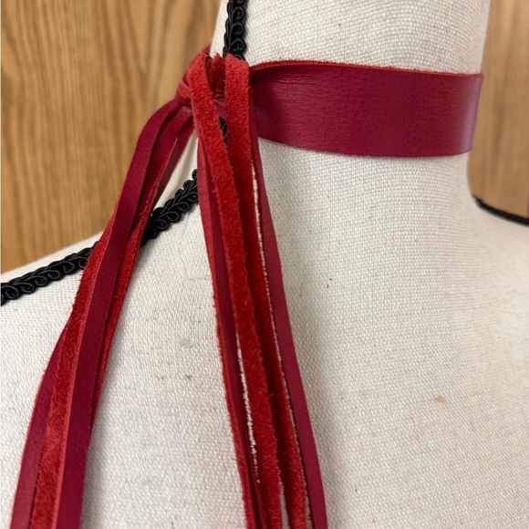 Red Leather Choker Necklace / Fringe Bracelet 
Elegant Sexy Flirty Unique - Picture 2 of 6